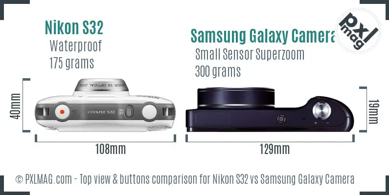 Nikon S32 vs Samsung Galaxy Camera top view buttons comparison