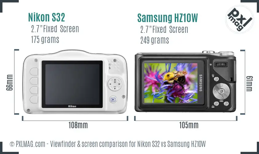 Nikon S32 vs Samsung HZ10W Screen and Viewfinder comparison