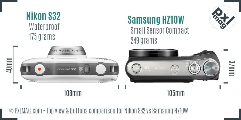 Nikon S32 vs Samsung HZ10W top view buttons comparison