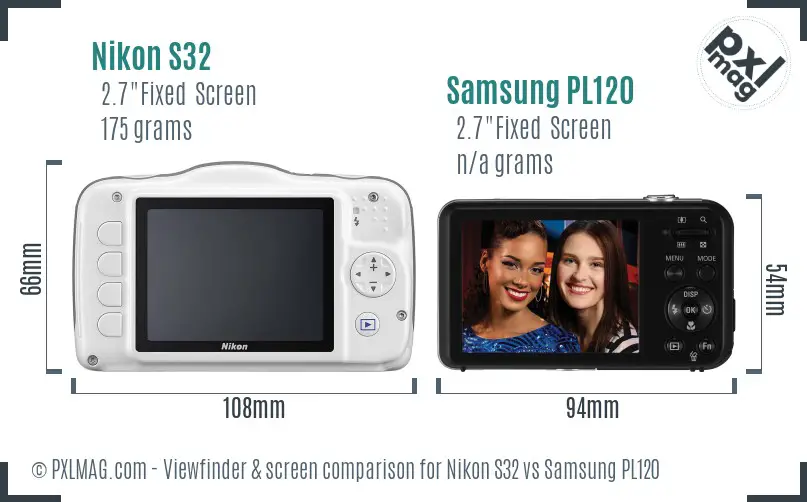 Nikon S32 vs Samsung PL120 Screen and Viewfinder comparison