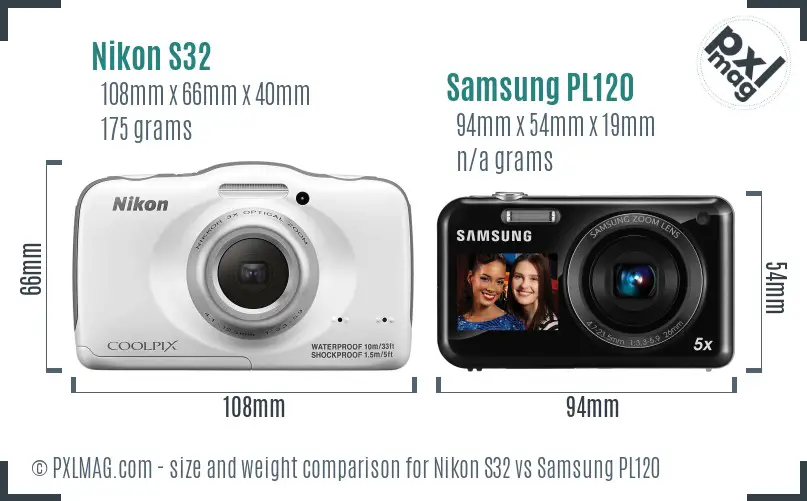 Nikon S32 vs Samsung PL120 size comparison