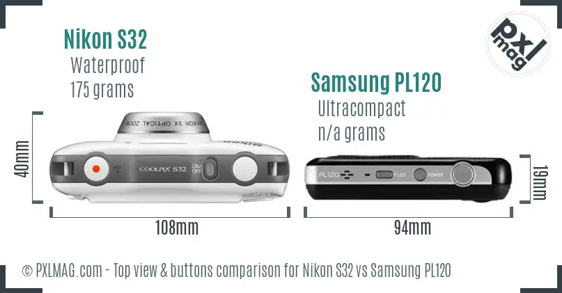 Nikon S32 vs Samsung PL120 top view buttons comparison