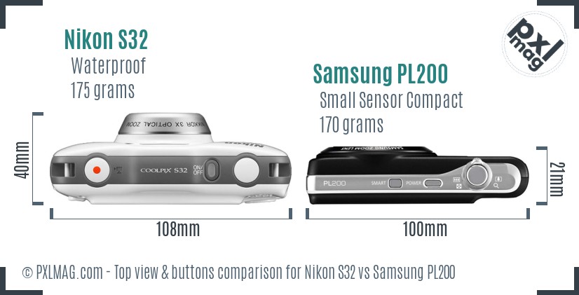 Nikon S32 vs Samsung PL200 top view buttons comparison