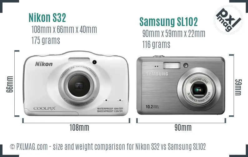 Nikon S32 vs Samsung SL102 size comparison Nikon S32 vs Samsung SL102 size comparison
