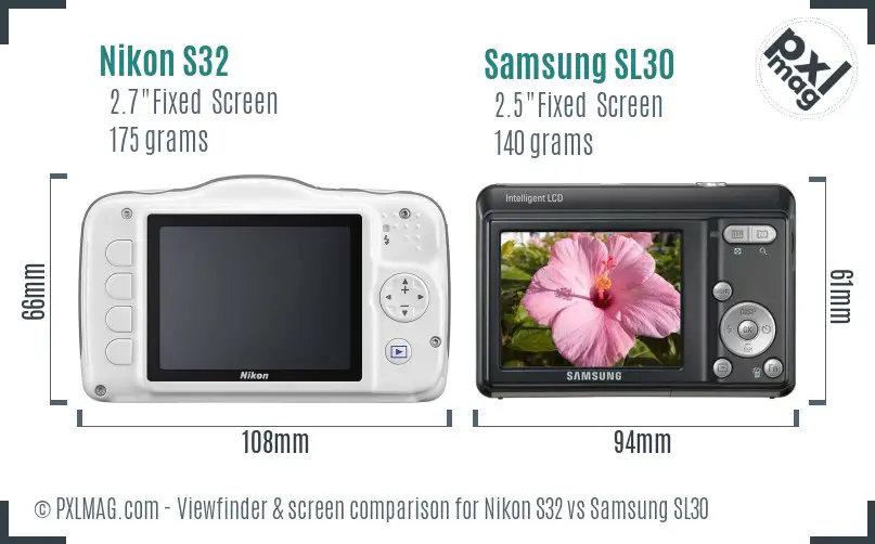 Nikon S32 vs Samsung SL30 Screen and Viewfinder comparison