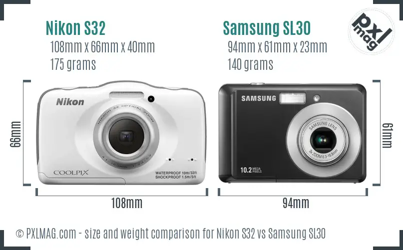 Nikon S32 vs Samsung SL30 size comparison