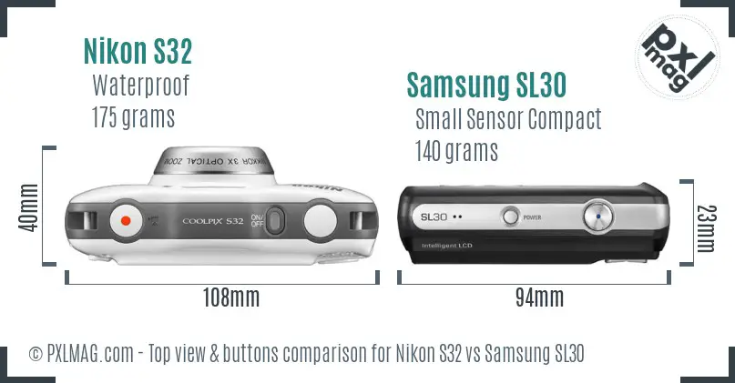 Nikon S32 vs Samsung SL30 top view buttons comparison