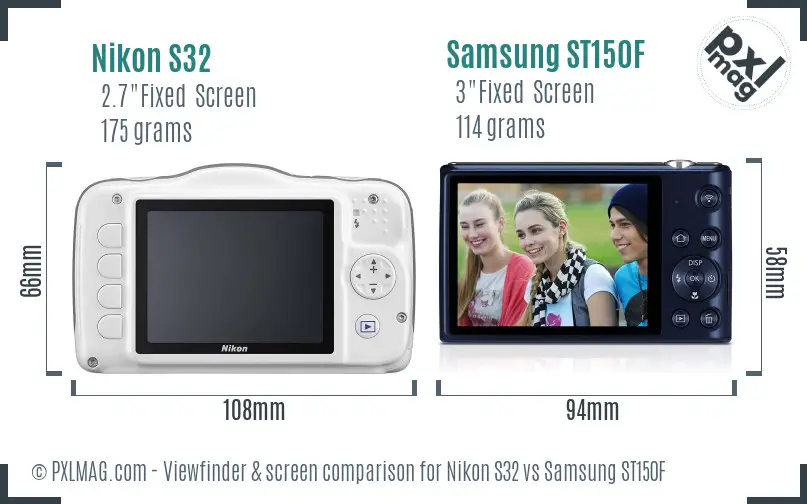 Nikon S32 vs Samsung ST150F Screen and Viewfinder comparison