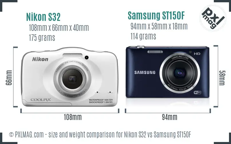 Nikon S32 vs Samsung ST150F size comparison