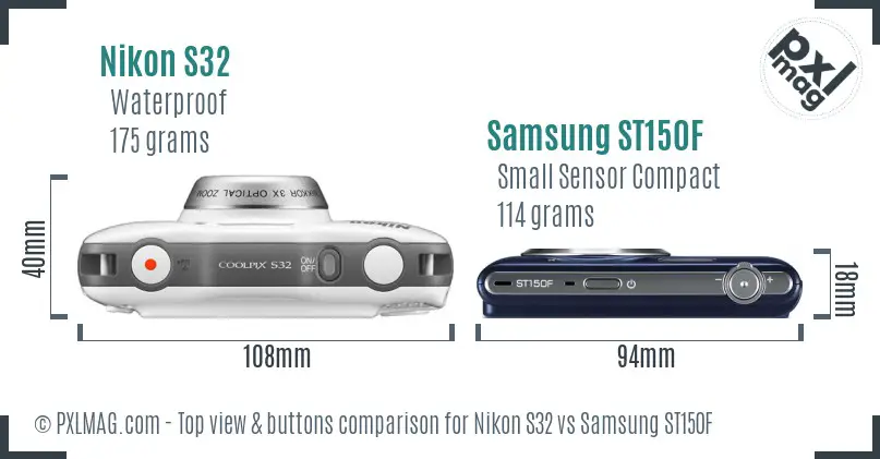Nikon S32 vs Samsung ST150F top view buttons comparison