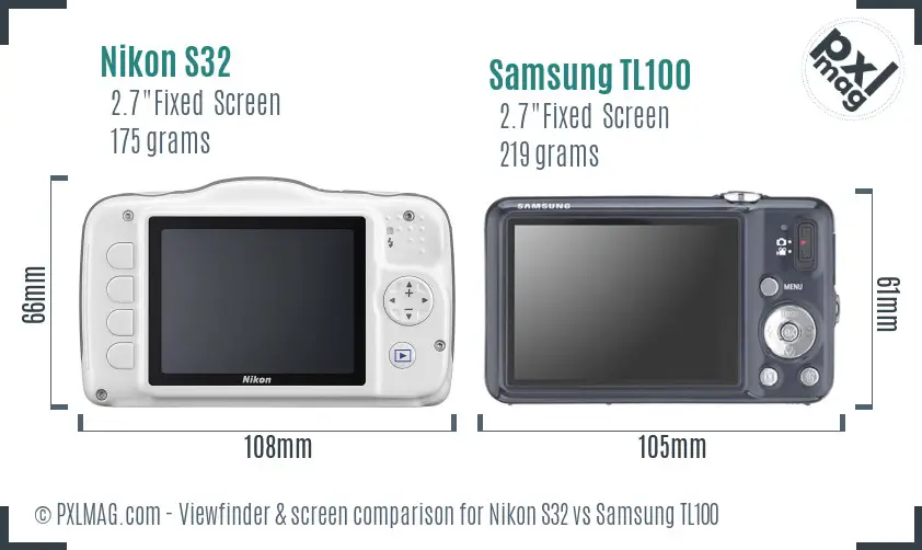 Nikon S32 vs Samsung TL100 Screen and Viewfinder comparison
