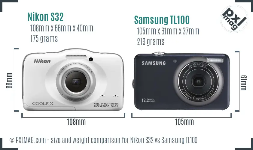 Nikon S32 vs Samsung TL100 size comparison Nikon S32 vs Samsung TL100 size comparison