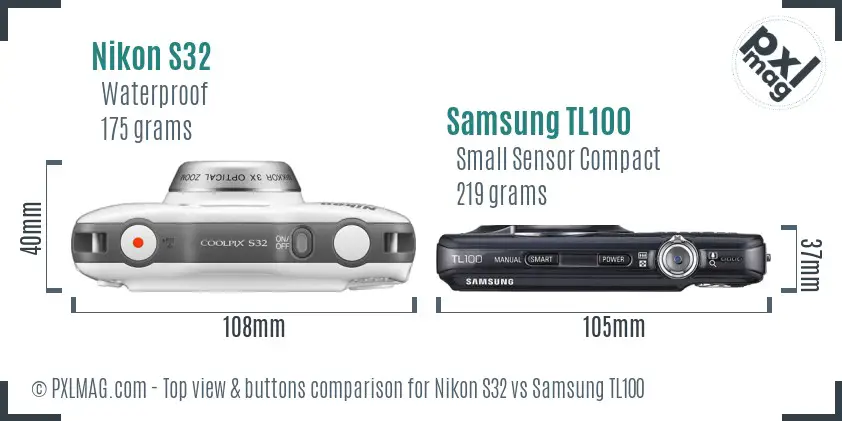 Nikon S32 vs Samsung TL100 top view buttons comparison