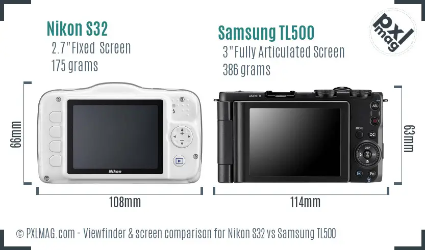 Nikon S32 vs Samsung TL500 Screen and Viewfinder comparison Nikon S32 vs Samsung TL500 Screen and Viewfinder comparison