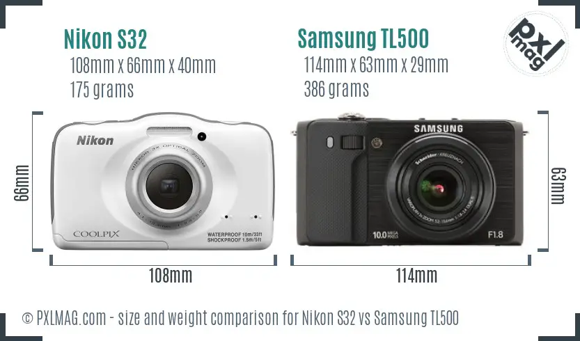 Nikon S32 vs Samsung TL500 size comparison Nikon S32 vs Samsung TL500 size comparison