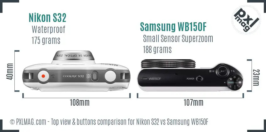 Nikon S32 vs Samsung WB150F top view buttons comparison