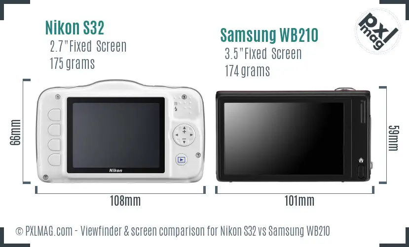 Nikon S32 vs Samsung WB210 Screen and Viewfinder comparison
