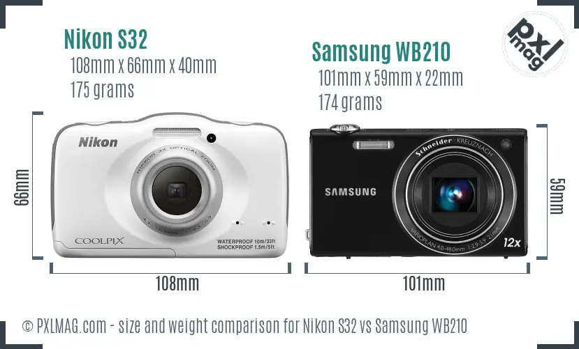 Nikon S32 vs Samsung WB210 size comparison