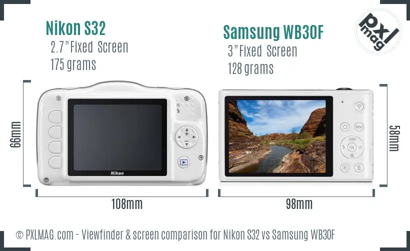 Nikon S32 vs Samsung WB30F Screen and Viewfinder comparison