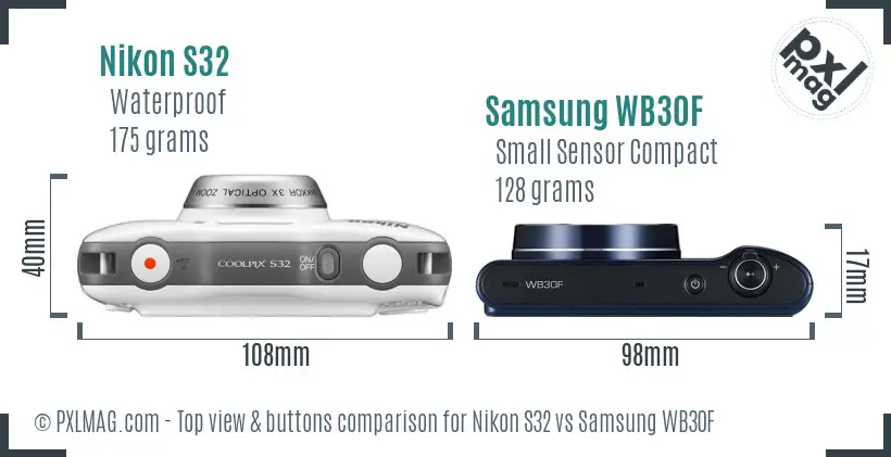Nikon S32 vs Samsung WB30F top view buttons comparison