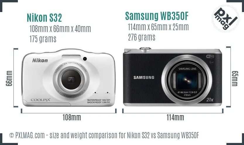 Nikon S32 vs Samsung WB350F size comparison