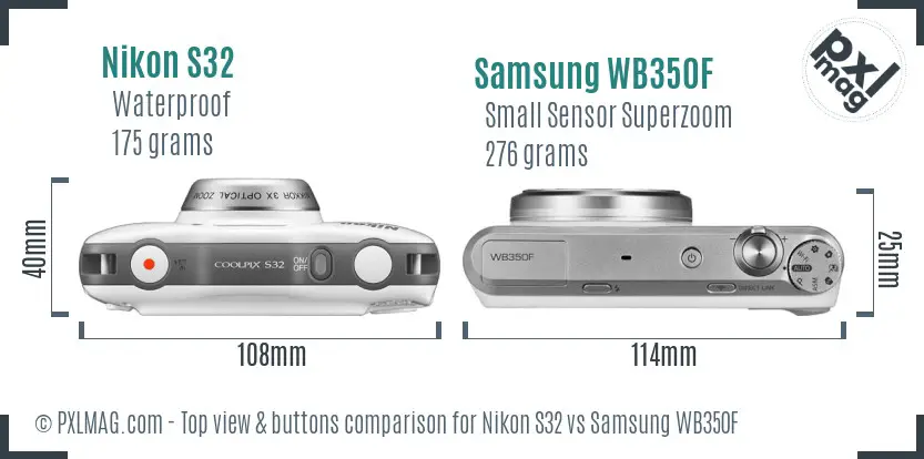 Nikon S32 vs Samsung WB350F top view buttons comparison