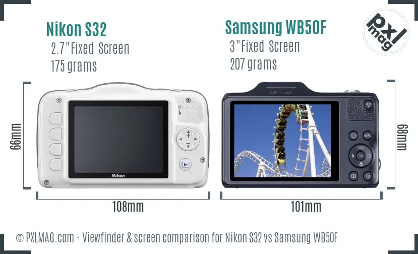Nikon S32 vs Samsung WB50F Screen and Viewfinder comparison
