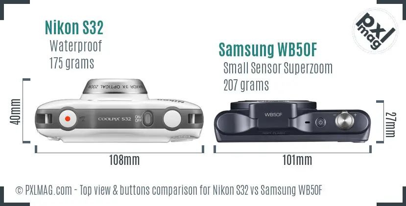 Nikon S32 vs Samsung WB50F top view buttons comparison