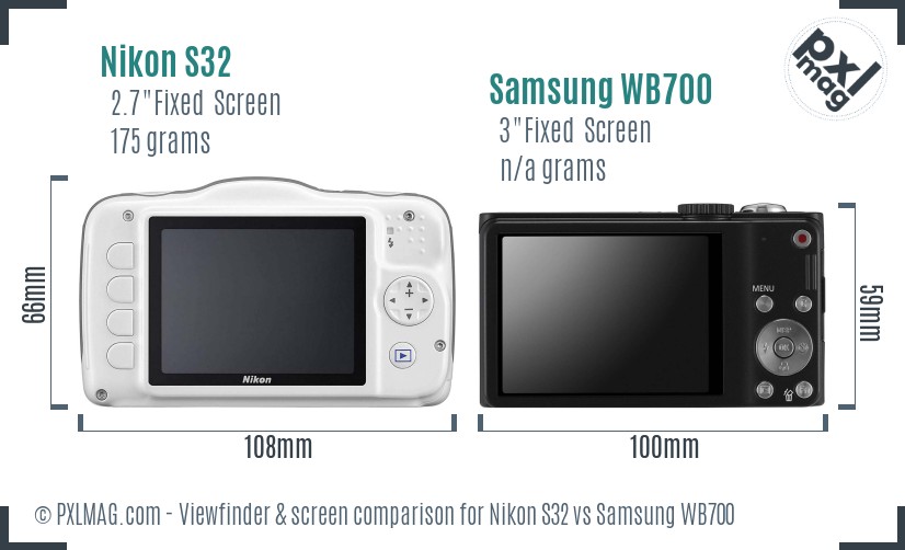Nikon S32 vs Samsung WB700 Screen and Viewfinder comparison