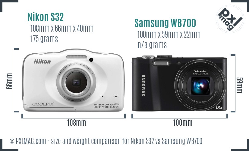 Nikon S32 vs Samsung WB700 size comparison