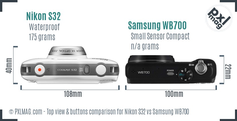 Nikon S32 vs Samsung WB700 top view buttons comparison