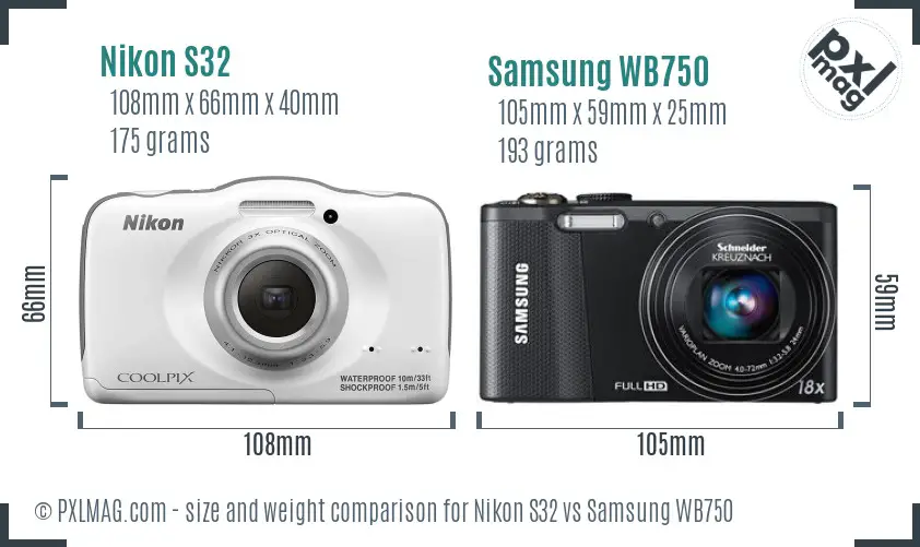 Nikon S32 vs Samsung WB750 size comparison