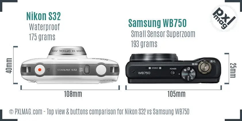 Nikon S32 vs Samsung WB750 top view buttons comparison