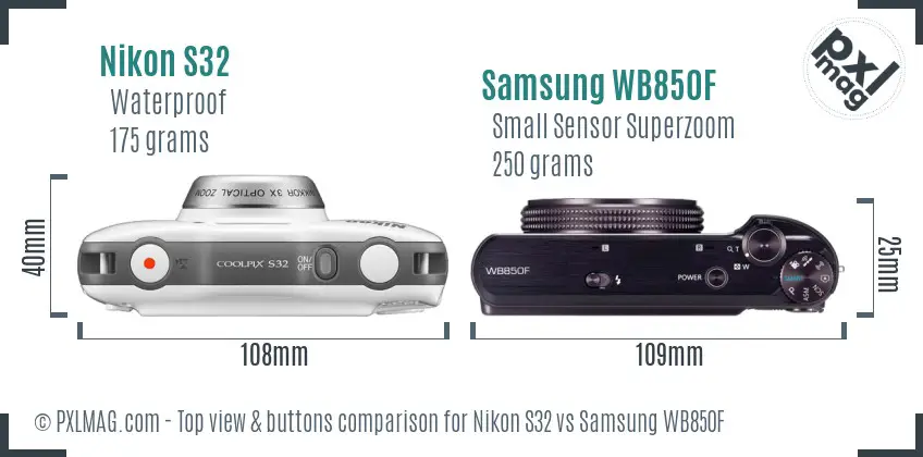 Nikon S32 vs Samsung WB850F top view buttons comparison