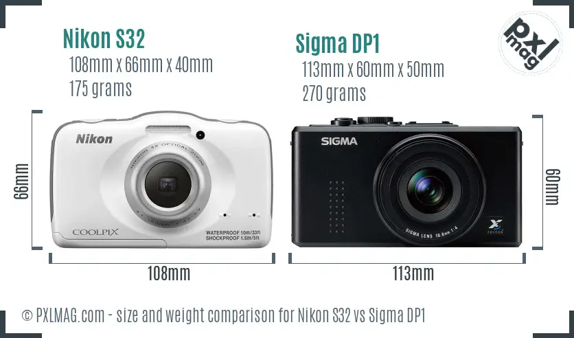 Nikon S32 vs Sigma DP1 size comparison