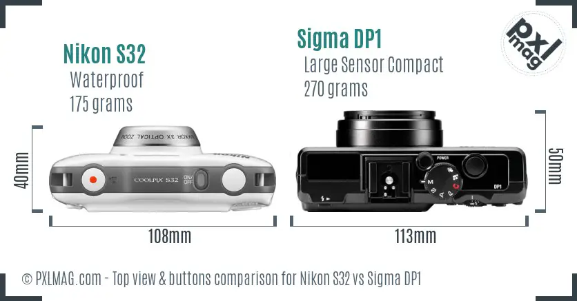 Nikon S32 vs Sigma DP1 top view buttons comparison