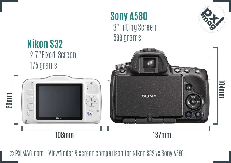 Nikon S32 vs Sony A580 Screen and Viewfinder comparison