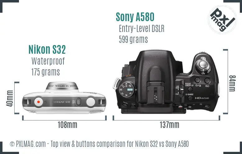 Nikon S32 vs Sony A580 top view buttons comparison