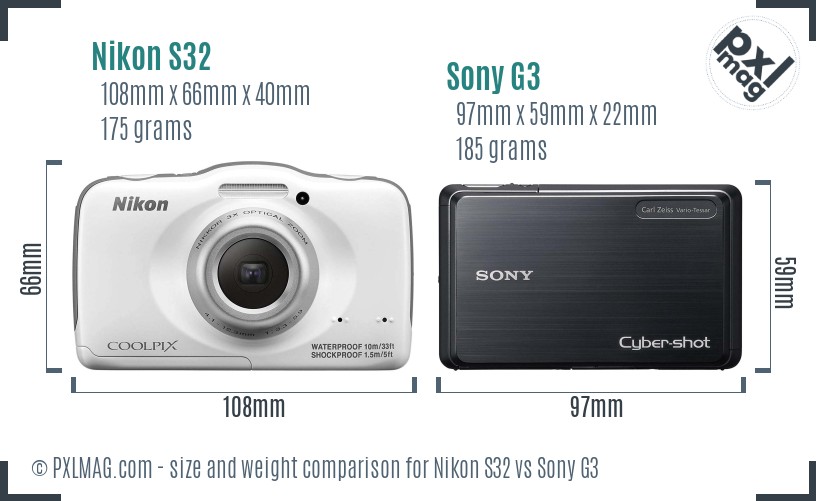 Nikon S32 vs Sony G3 size comparison