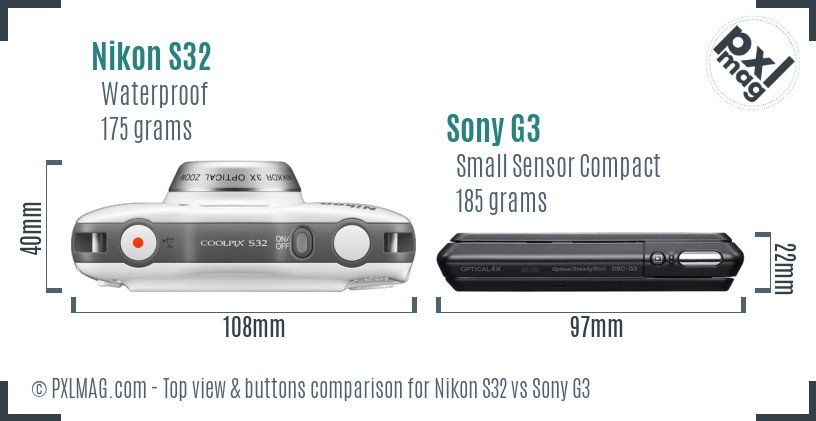 Nikon S32 vs Sony G3 top view buttons comparison