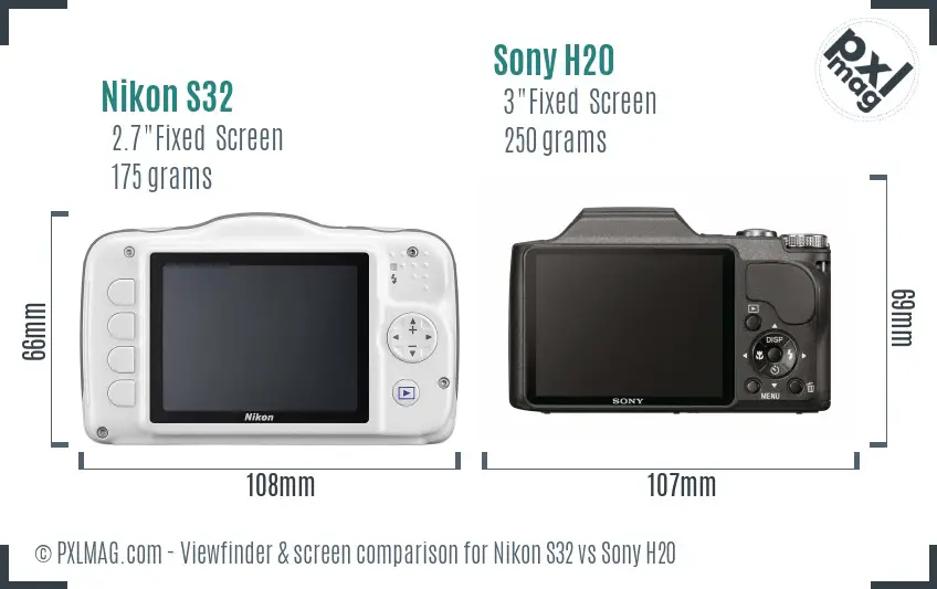 Nikon S32 vs Sony H20 Screen and Viewfinder comparison