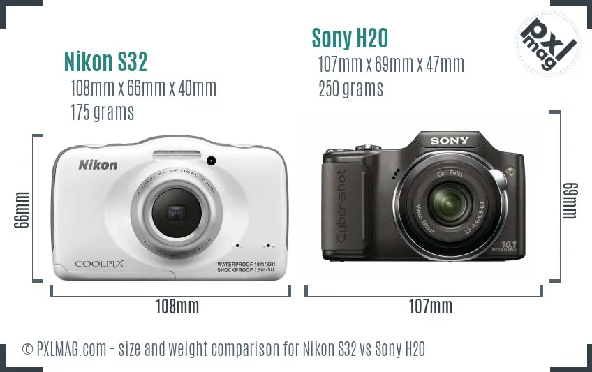 Nikon S32 vs Sony H20 size comparison