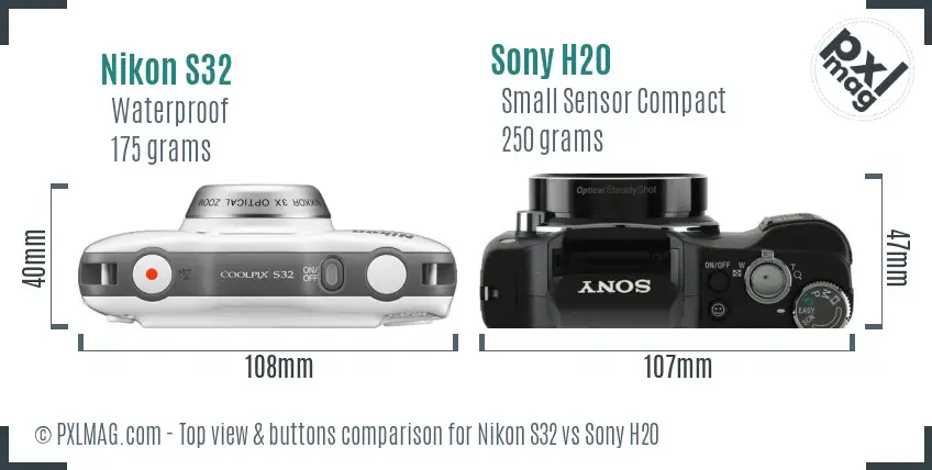 Nikon S32 vs Sony H20 top view buttons comparison