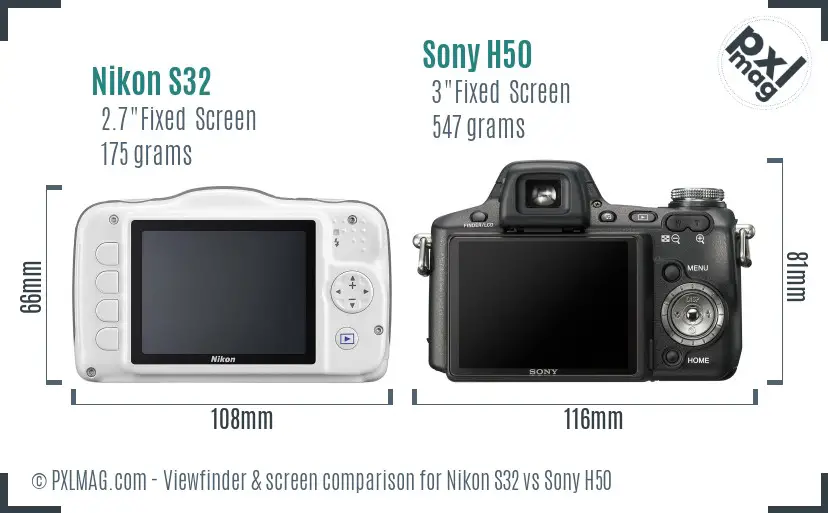 Nikon S32 vs Sony H50 Screen and Viewfinder comparison Nikon S32 vs Sony H50 Screen and Viewfinder comparison