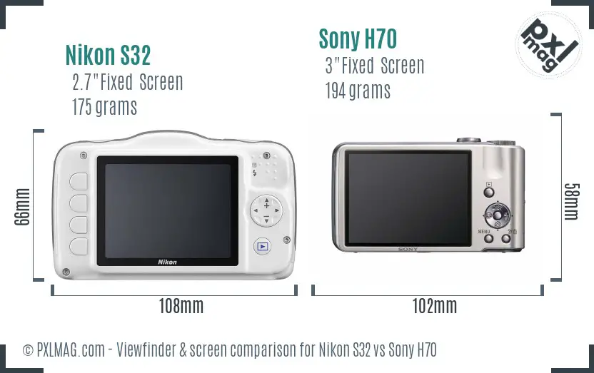 Nikon S32 vs Sony H70 Screen and Viewfinder comparison