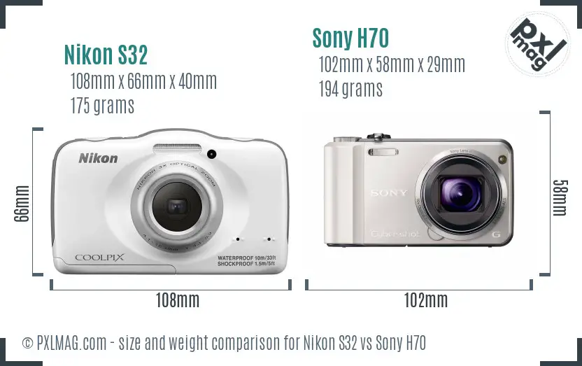 Nikon S32 vs Sony H70 size comparison Nikon S32 vs Sony H70 size comparison