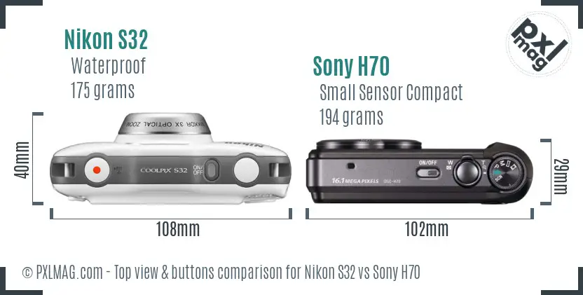 Nikon S32 vs Sony H70 top view buttons comparison