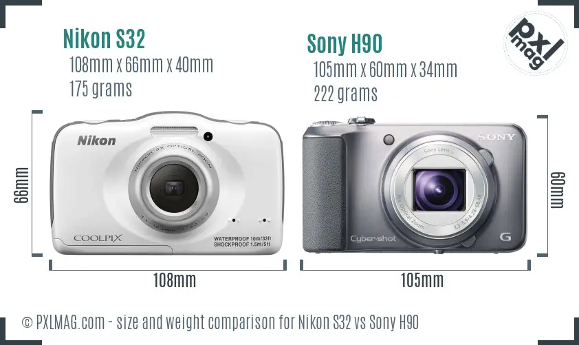 Nikon S32 vs Sony H90 size comparison Nikon S32 vs Sony H90 size comparison