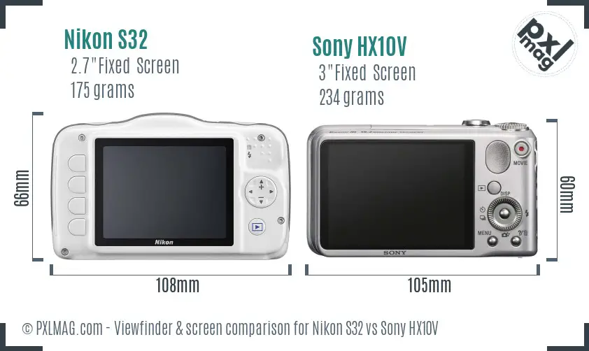 Nikon S32 vs Sony HX10V Screen and Viewfinder comparison Nikon S32 vs Sony HX10V Screen and Viewfinder comparison