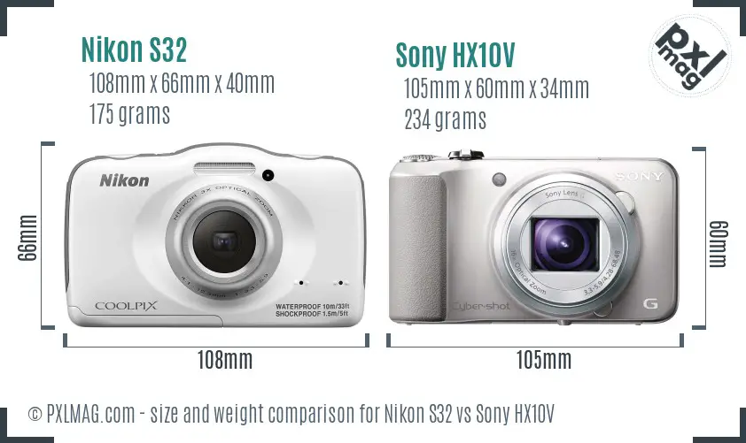 Nikon S32 vs Sony HX10V size comparison Nikon S32 vs Sony HX10V size comparison